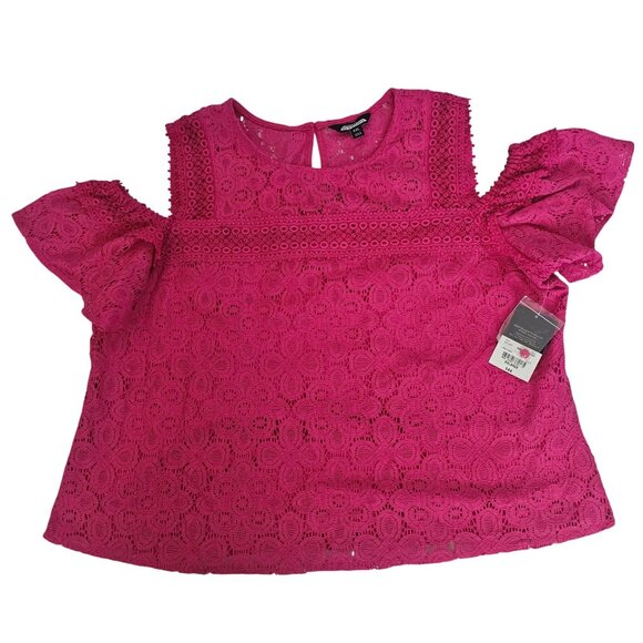 Project Runway Lively Pink Lace Overlay Cold Shoulder Top Women's Size XXL, NWT - Picture 2 of 11